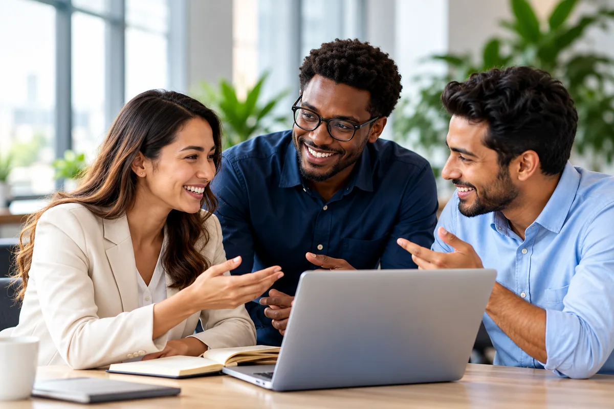 People collaborating around a laptop